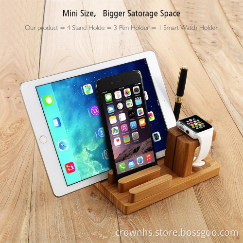 Real Bamboo wood Desktop Stand for iPad Tablet Bracket Docking Holder Charger for iPhone Charging Dock for Apple Watch